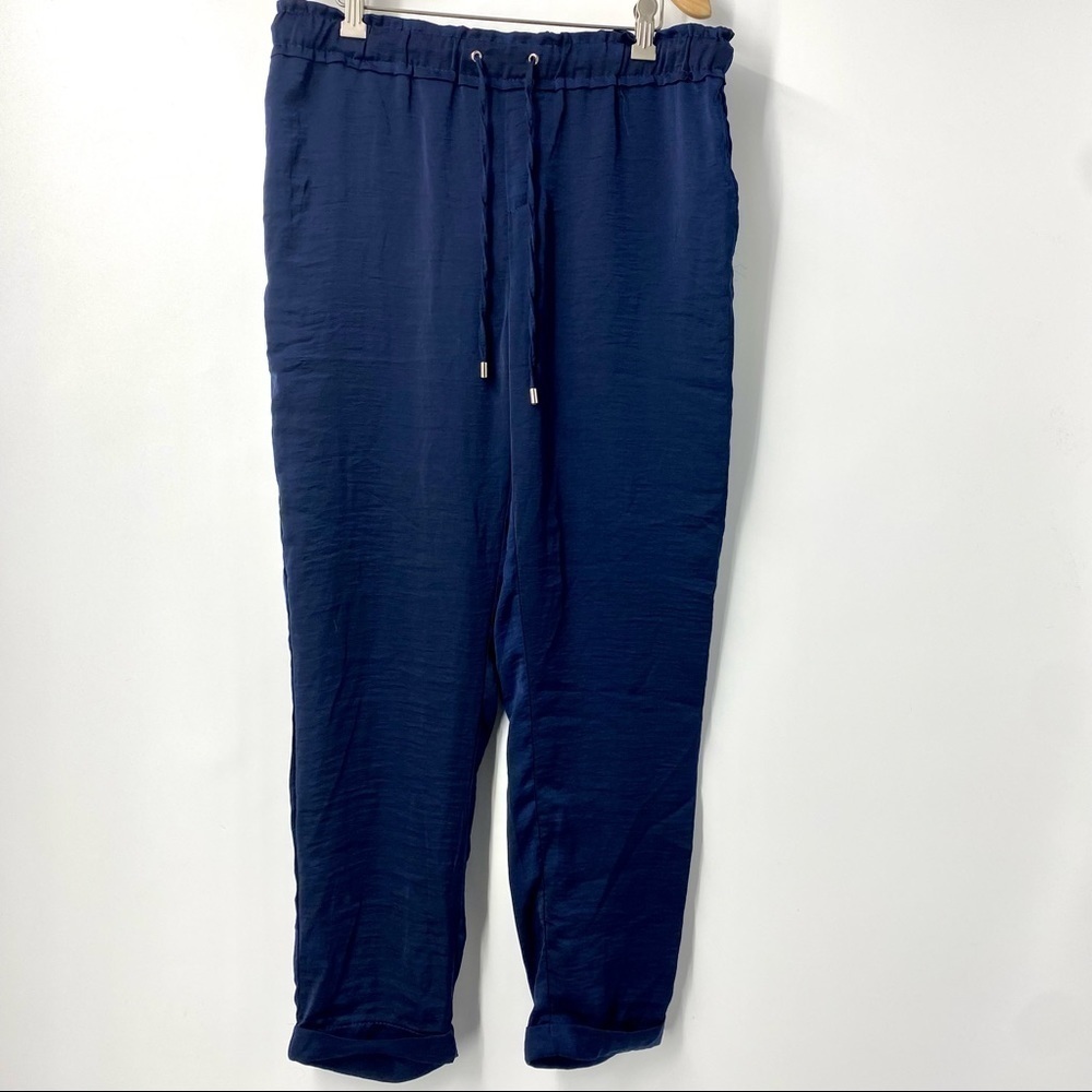 Sfera Basics navy satin cuffed trouser pants 8